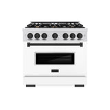 ZLINE Autograph Edition 36 in. 5.2 cu. ft. Classic Gas Range with 6 Burner Cooktop and Convection Gas Oven in Satin Stainless Steel with White Matte Door and Matte Black Accents (CGRSZ-WM-36-MB)