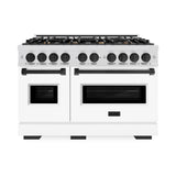 ZLINE Autograph Edition 48 in. 6.7 cu. ft. Classic Double Oven Gas Range with 8 Burner Cooktop in Satin Stainless Steel with White Matte Doors and Matte Black Accents (CGRSZ-WM-48-MB)