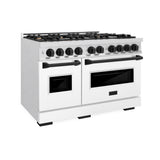 ZLINE Autograph Edition 48 in. 6.7 cu. ft. Classic Double Oven Gas Range with 8 Burner Cooktop in Satin Stainless Steel with White Matte Doors and Matte Black Accents (CGRSZ-WM-48-MB)