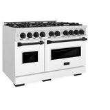 ZLINE Autograph Edition 48 in. 6.7 cu. ft. Classic Double Oven Gas Range with 8 Burner Cooktop in Satin Stainless Steel with White Matte Doors and Matte Black Accents (CGRSZ-WM-48-MB)