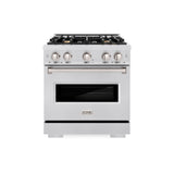 ZLINE 30 in. 4.2 cu. ft. Classic Gas Range with Convection Gas Oven in Satin Stainless Steel with 4 Brass Burners (CGRS-BR-30)