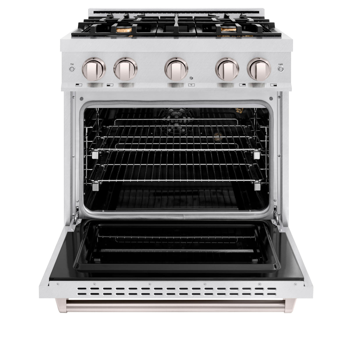 ZLINE 30 in. 4.2 cu. ft. Classic Gas Range with Convection Gas Oven in Satin Stainless Steel with 4 Brass Burners (CGRS-BR-30)