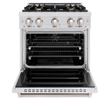 ZLINE 30 in. 4.2 cu. ft. Classic Gas Range with Convection Gas Oven in Satin Stainless Steel with 4 Brass Burners (CGRS-BR-30)