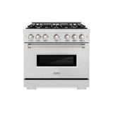 ZLINE 36 in. 5.2 cu. ft. Classic Gas Range with Convection Gas Oven in Satin Stainless Steel with 6 Brass Burners (CGRS-BR-36)