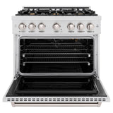 ZLINE 36 in. 5.2 cu. ft. Classic Gas Range with Convection Gas Oven in Satin Stainless Steel with 6 Brass Burners (CGRS-BR-36)