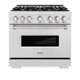 ZLINE 36 in. 5.2 cu. ft. Classic Gas Range with Convection Gas Oven in Satin Stainless Steel with 6 Brass Burners (CGRS-BR-36)