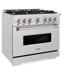 ZLINE 36 in. 5.2 cu. ft. Classic Gas Range with Convection Gas Oven in Satin Stainless Steel with 6 Brass Burners (CGRS-BR-36)