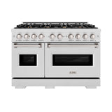 ZLINE 48 in. 6.7 cu. ft. Classic Double Oven Gas Range in Satin Stainless Steel with 8 Brass Burners (CGRS-BR-48)