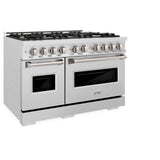 ZLINE 48 in. 6.7 cu. ft. Classic Double Oven Gas Range in Satin Stainless Steel with 8 Brass Burners (CGRS-BR-48)