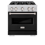 ZLINE 30 in. 4.2 cu. ft. Classic Gas Range with 4 Burner Cooktop and Convection Gas Oven in Stainless Steel with Black Matte Door (CGR-BLM-30)
