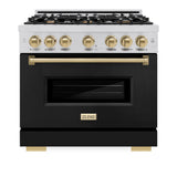 ZLINE Autograph Edition 36 in. 5.2 cu. ft. Classic Dual Fuel Range with 6 Burner Gas Cooktop and Electric Convection Oven in Stainless Steel with Black Matte Door and Champagne Bronze Accents (CDRZ-BLM-36-CB)