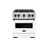 ZLINE Autograph Edition 30 in. 4.2 cu. ft. Classic Dual Fuel Range with 4 Burner Gas Cooktop and Electric Convection Oven in Stainless Steel with White Matte Door and Matte Black Accents (CDRZ-WM-30-MB)