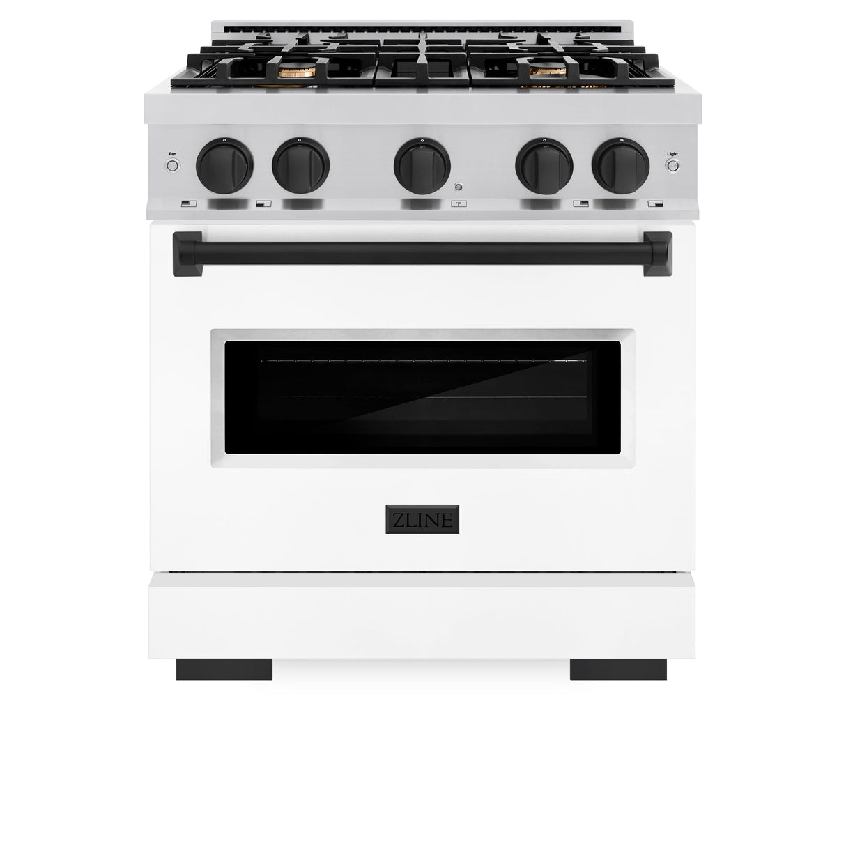 ZLINE Autograph Edition 30 in. 4.2 cu. ft. Classic Dual Fuel Range with 4 Burner Gas Cooktop and Electric Convection Oven in Stainless Steel with White Matte Door and Matte Black Accents (CDRZ-WM-30-MB)