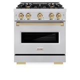 ZLINE Autograph Edition 30 in. 4.2 cu. ft. Classic Gas Range with 4 Burner Cooktop and Convection Gas Oven in Stainless Steel and Champagne Bronze Accents (CGRZ-30-CB)