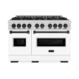 ZLINE Autograph Edition 48 in. 6.7 cu. ft. Classic Double Oven Gas Range with 8 Burner Cooktop in Stainless Steel with White Matte Doors and Matte Black Accents (CGRZ-WM-48-MB)
