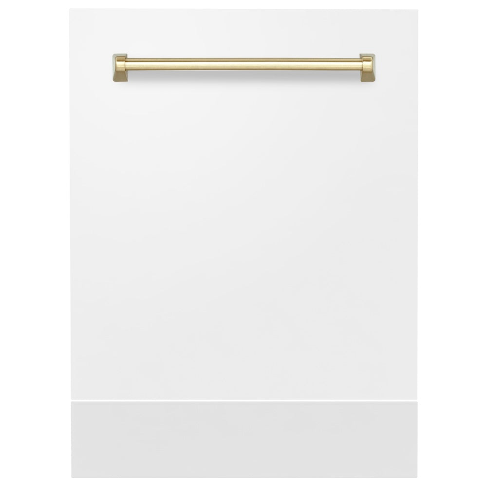 ZLINE Autograph Edition 24" Tallac Dishwasher Panel in White Matte with Polished Gold Handle (DPVZ-WM-24-G)