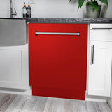 ZLINE 24 in. Tallac Series 3rd Rack Dishwasher with Red Matte Panel and Traditional Handle, 51dBa (DWV-RM-24)