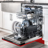 ZLINE 24 in. Tallac Series 3rd Rack Dishwasher with Red Matte Panel and Traditional Handle, 51dBa (DWV-RM-24)