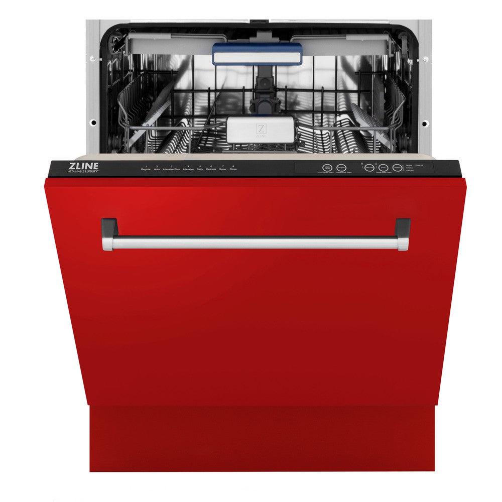 ZLINE 24 in. Tallac Series 3rd Rack Dishwasher with Red Matte Panel and Traditional Handle, 51dBa (DWV-RM-24)