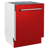 ZLINE 24 in. Tallac Series 3rd Rack Dishwasher with Red Matte Panel and Traditional Handle, 51dBa (DWV-RM-24)