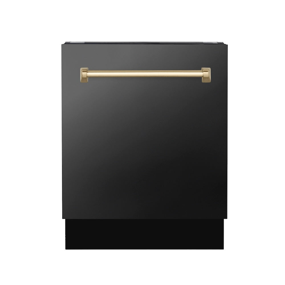 ZLINE Autograph Edition 24" Tallac Series 3rd Rack Top Control Built-In Tall Tub Dishwasher in Black Stainless Steel with Champagne Bronze Handle, 51dBa (DWVZ-BS-24-CB)
