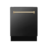 ZLINE Autograph Edition 24" Tallac Series 3rd Rack Top Control Built-In Tall Tub Dishwasher in Black Stainless Steel with Champagne Bronze Handle, 51dBa (DWVZ-BS-24-CB)
