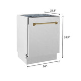ZLINE Autograph Edition 24 in. Tallac Series 3rd Rack Top Control Built-In Tall Tub Dishwasher with Satin Stainless Steel Panel and Champagne Bronze Handle, 51dBa (DWVZ-SN-24-CB)