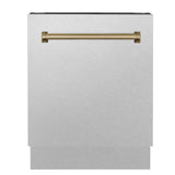 ZLINE Autograph Edition 24 in. Tallac Series 3rd Rack Top Control Built-In Tall Tub Dishwasher with Satin Stainless Steel Panel and Champagne Bronze Handle, 51dBa (DWVZ-SN-24-CB)