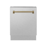 ZLINE Autograph Edition 24 in. Tallac Series 3rd Rack Top Control Built-In Tall Tub Dishwasher with Satin Stainless Steel Panel and Champagne Bronze Handle, 51dBa (DWVZ-SN-24-CB)