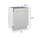 ZLINE Autograph Edition 24 in. Tallac Series 3rd Rack Top Control Built-In Tall Tub Dishwasher with Satin Stainless Steel Panel and Polished Gold Handle, 51dBa (DWVZ-SN-24-G)