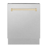 ZLINE Autograph Edition 24 in. Tallac Series 3rd Rack Top Control Built-In Tall Tub Dishwasher with Satin Stainless Steel Panel and Polished Gold Handle, 51dBa (DWVZ-SN-24-G)