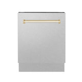ZLINE Autograph Edition 24 in. Tallac Series 3rd Rack Top Control Built-In Tall Tub Dishwasher with Satin Stainless Steel Panel and Polished Gold Handle, 51dBa (DWVZ-SN-24-G)