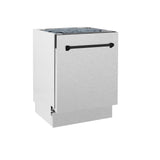 ZLINE Autograph Edition 24 in. Tallac Series 3rd Rack Top Control Built-In Tall Tub Dishwasher with Satin Stainless Steel Panel and Matte Black Handle, 51dBa (DWVZ-SN-24-MB)