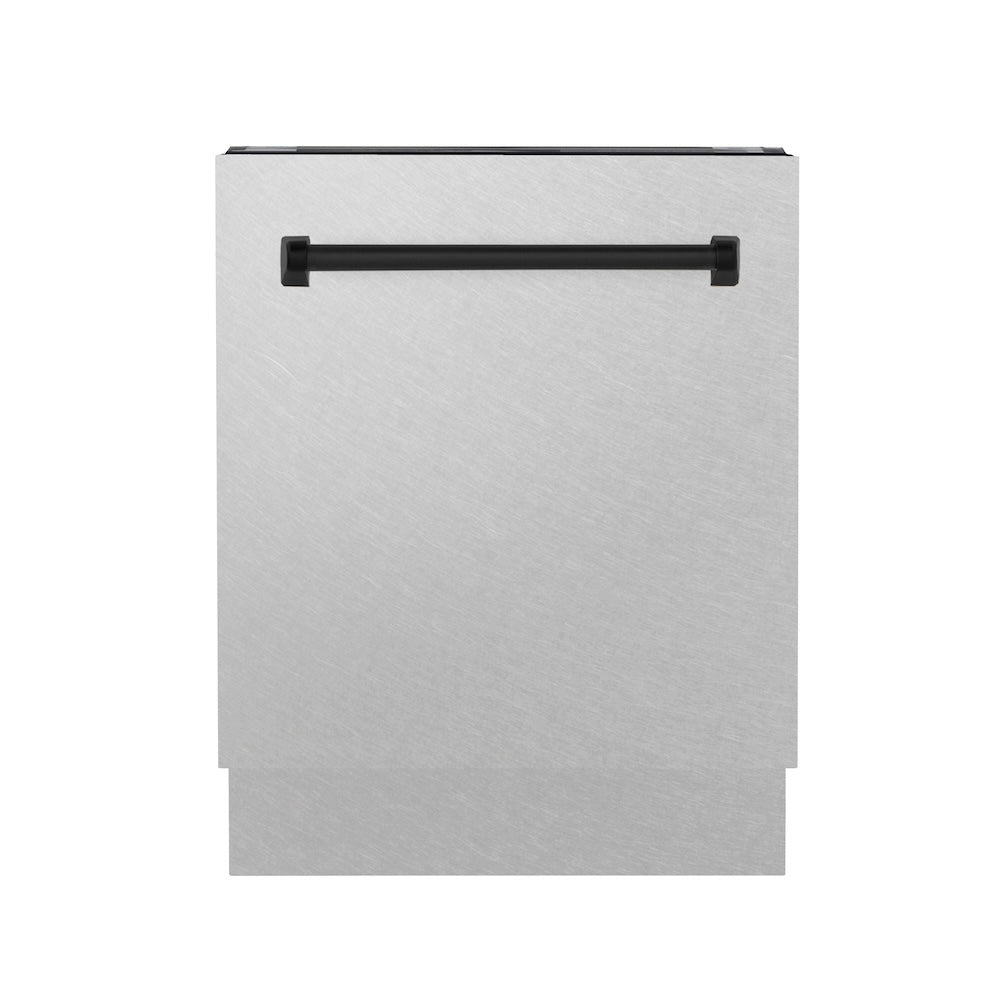 ZLINE Autograph Edition 24 in. Tallac Series 3rd Rack Top Control Built-In Tall Tub Dishwasher with Satin Stainless Steel Panel and Matte Black Handle, 51dBa (DWVZ-SN-24-MB)