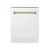 ZLINE Autograph Edition 24" Tallac Series 3rd Rack Top Control Built-In Tall Tub Dishwasher in White Matte with Champagne Bronze Handle, 51dBa (DWVZ-WM-24-CB)