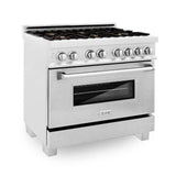 ZLINE 36 in. 4.6 cu. ft. Legacy Dual Fuel Range with Gas Cooktop and Electric Convection Oven in Satin Stainless Steel with 6 Brass Burners (RAS-SN-BR-36)
