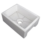 ZLINE 24 in. Venice Farmhouse Apron Front Reversible Single Bowl Fireclay Kitchen Sink with Bottom Grid in White Gloss (FRC5120-WH-24)