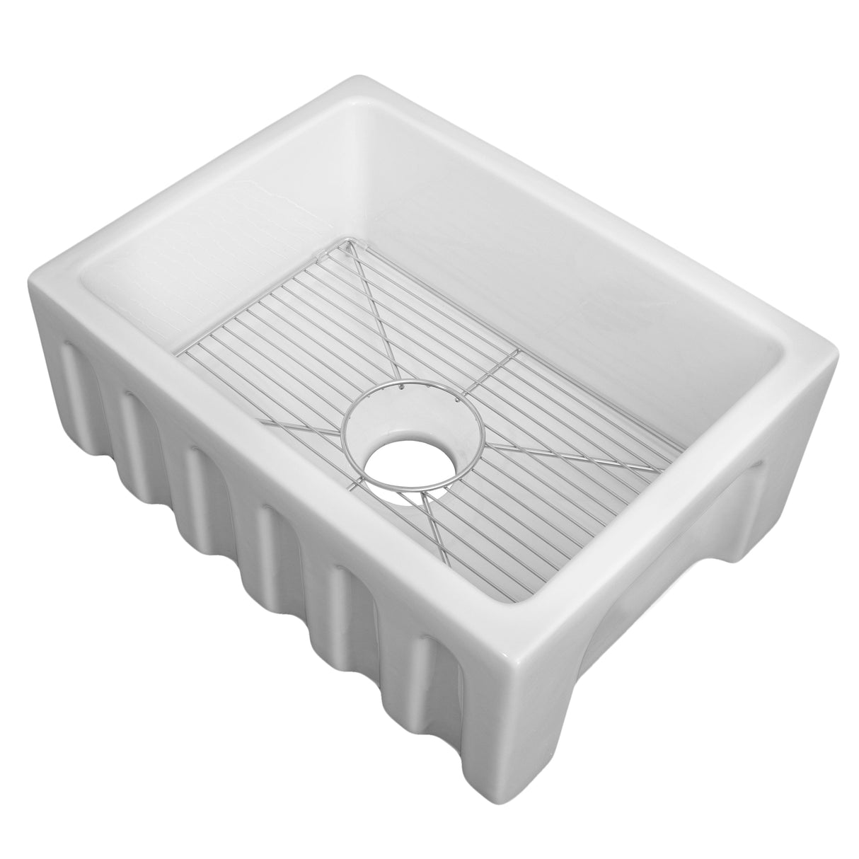 ZLINE 24 in. Venice Farmhouse Apron Front Reversible Single Bowl Fireclay Kitchen Sink with Bottom Grid in White Gloss (FRC5120-WH-24)