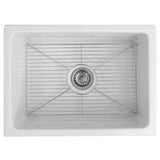 ZLINE 24 in. Venice Farmhouse Apron Front Reversible Single Bowl Fireclay Kitchen Sink with Bottom Grid in White Gloss (FRC5120-WH-24)