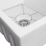 ZLINE 24 in. Venice Farmhouse Apron Front Reversible Single Bowl Fireclay Kitchen Sink with Bottom Grid in White Matte (FRC5120-WM-24)