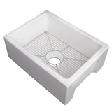 ZLINE 24 in. Venice Farmhouse Apron Front Reversible Single Bowl Fireclay Kitchen Sink with Bottom Grid in White Matte (FRC5120-WM-24)