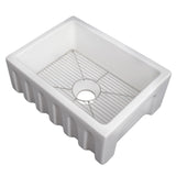 ZLINE 24 in. Venice Farmhouse Apron Front Reversible Single Bowl Fireclay Kitchen Sink with Bottom Grid in White Matte (FRC5120-WM-24)