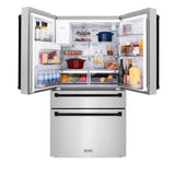 ZLINE Autograph Edition 48 in. Kitchen Package with Stainless Steel Dual Fuel Range, Range Hood, Dishwasher and Refrigeration Including External Water Dispenser with Matte Black Accents (4AKPR-RARHDWM48-MB)