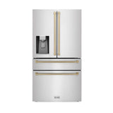 ZLINE Autograph Edition 30 in. Kitchen Package with Stainless Steel Dual Fuel Range, Range Hood, Dishwasher, and Refrigerator with External Water Dispenser with Champagne Bronze Accents (4AKPR-RARHDWM30-CB)