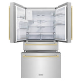 ZLINE Autograph Edition 36 in. 21.6 cu. ft. Counter-Depth French Door Refrigerator with Water and Ice Dispenser in Fingerprint-Resistant Stainless Steel with Champagne Bronze Modern Handles (RFMZ-W-36-FCB)