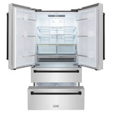 ZLINE Autograph Edition 36 in. 22.5 cu. ft. Counter-Depth French Door Refrigerator with Ice Maker in Fingerprint-Resistant Stainless Steel with Matte Black Traditional Handles (RFMZ-36-MB)