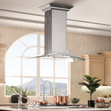 ZLINE 36" Convertible Vent Island Mount Range Hood in Stainless Steel & Glass (GL9i-36)