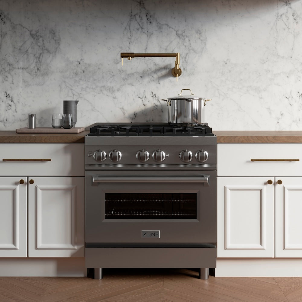 ZLINE 30 in. 4.0 cu. ft. Legacy Dual Fuel Range with 4 Burner Gas Cooktop and Electric Convection Oven in Stainless Steel (RA30)