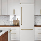 ZLINE Autograph Edition 30 in. 16.1 cu. ft. Built-In Bottom Freezer Refrigerator with Water Dispenser and Ice Maker in White Matte with Graphite Gray Interior and Champagne Bronze Accents (GRBIVZ-WM-30-CB)