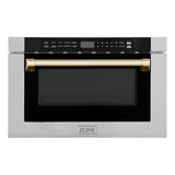ZLINE Autograph Edition 24 in. 1.2 cu. ft. Built-in Microwave Drawer with a Traditional Handle in Stainless Steel and Polished Gold Accents (MWDZ-1-H-G)